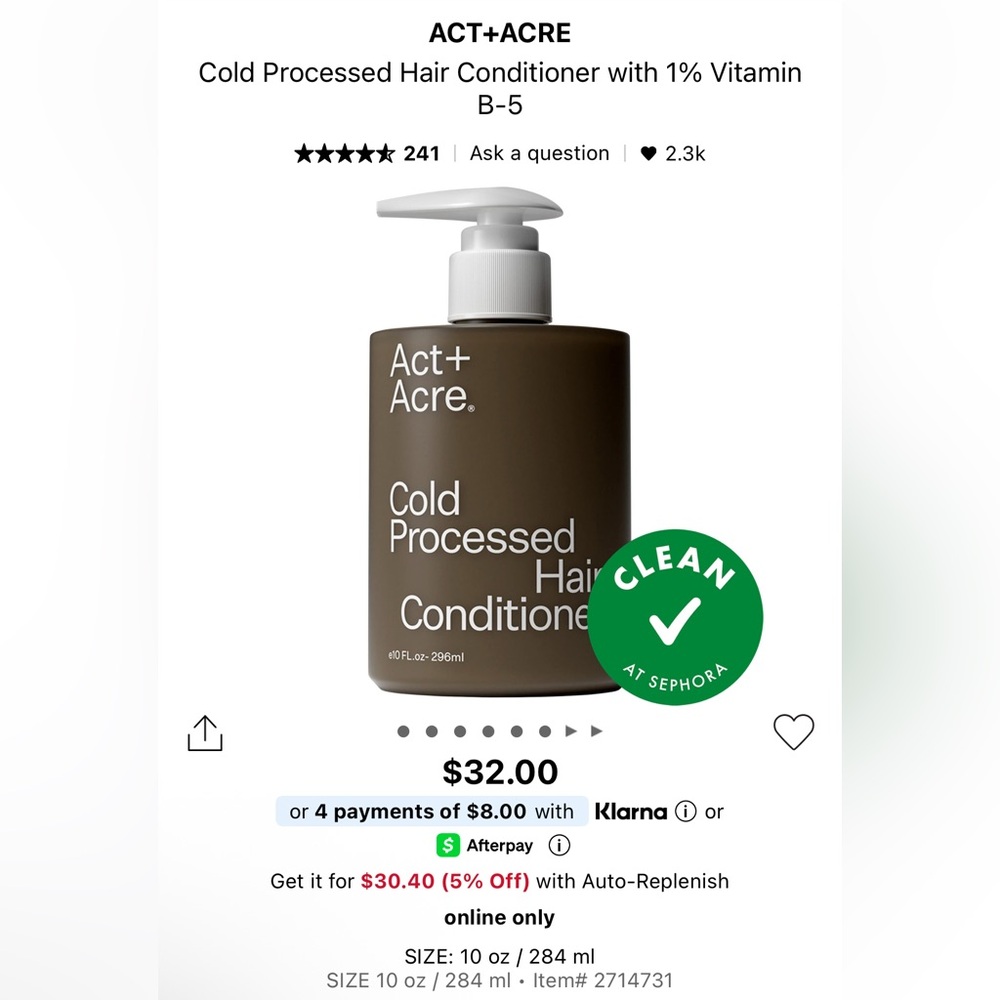Act + Acre, Cold Processed Hair Conditioner, New In Box - 10 fl oz / 296 ml